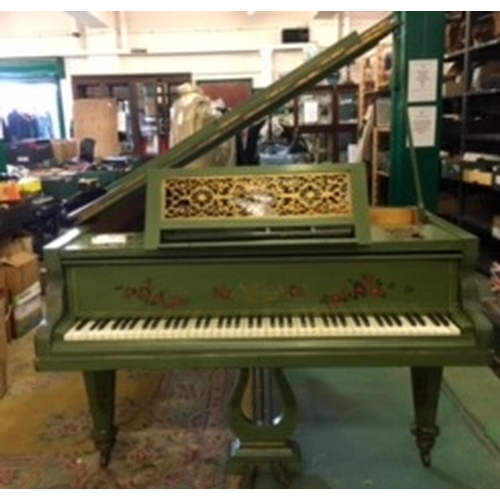 326 - Mid C19th Waldberg Berlin Grand Piano with green & floral painted case on tapered faceted supports