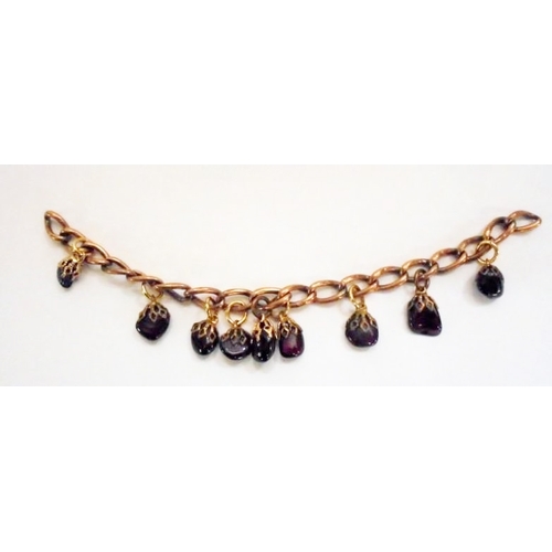 428 - 9ct Gold Belcher Link Part Bracelet with rough tumbled garnet drops set yellow metal