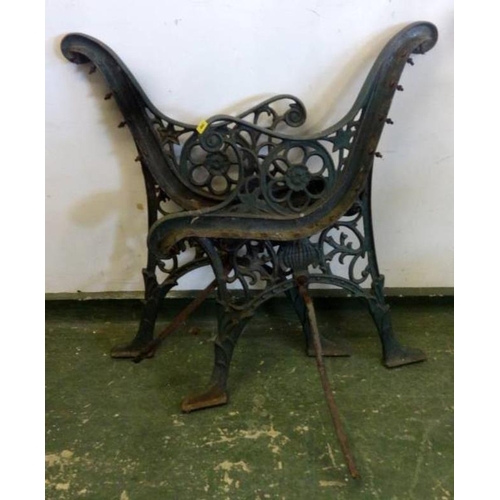 38 - Pair Green Painted Garden Bench Ends with flower heads & scrolls (2)