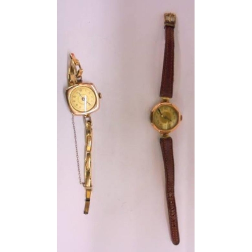 432 - Ladies 9ct Gold Wristwatch with gold plated elasticated strap & 9ct Gold Wristwatch with leather str... 