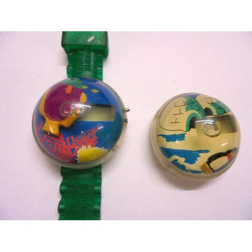 406 - Novelty Concept Bubble Watch with fish, green strap & Similar Watch with igloo, no strap (2)