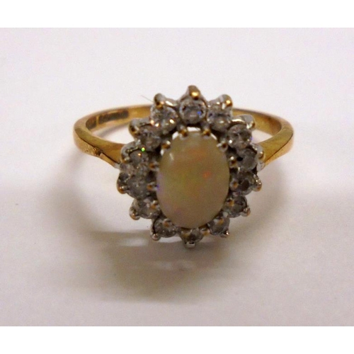 524 - 9ct Gold Opal & White Stone Ring, size M