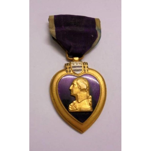 414 - American Purple Heart Gilded Medal with enamel decoration, ribbon & pin