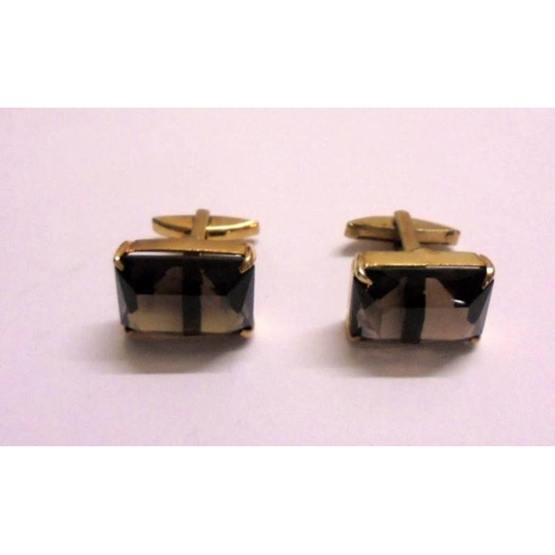 448 - Pair Silver Marked Cufflinks with snap backs set brown quartz