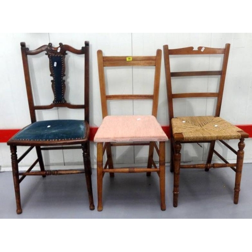 18 - Edwardian Bedroom Chair on turned supports with twin bar back, Edwardian Chair with string woven sea... 