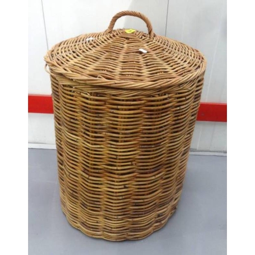 24 - Large Circular Woven Cane Laundry Basket with domed cover