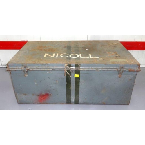 7 - Grey Painted Metal Travel Trunk with carrying handles