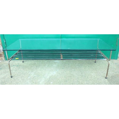 74 - Glass Topped Square Metal Section Coffee Table with magazine rack under