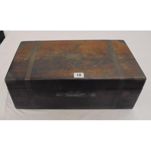 77 - Large C19th Military Style Rosewood Brass Bound Writing Box with 3 secret drawers, requires some res... 