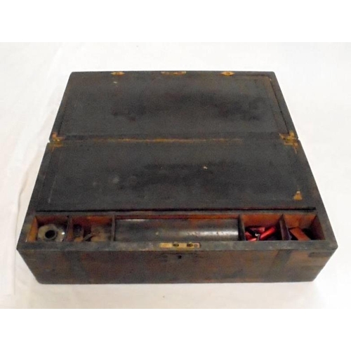 77 - Large C19th Military Style Rosewood Brass Bound Writing Box with 3 secret drawers, requires some res... 