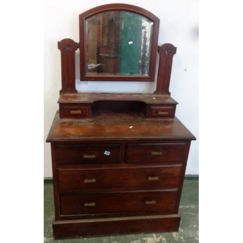 80 - C19th Art Nouveau Style Walnut Dressing Chest of Drawers, 2 Short & 2 Long Drawers on plinth base, s... 