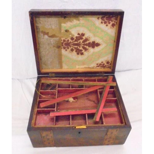 12 - Victorian Walnut Workbox with bands of parquetry, inner tray (requires restoration)