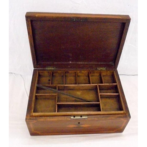 13 - Victorian Mahogany Workbox with inlay, inner tray (requires restoration)