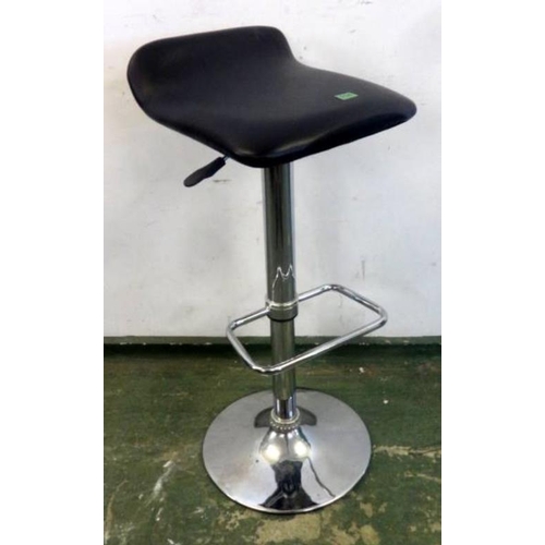 114 - Chrome Bar Stool with black vinyl circular seat & foot rest