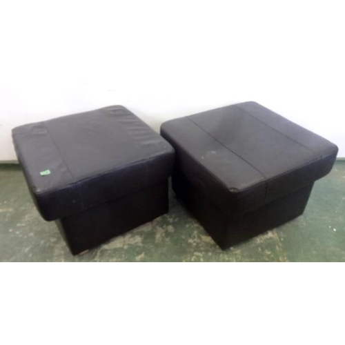 116 - Pair Black Leather Footstools on square bases with loose squabs (2)