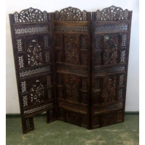 146 - Carved Hardwood Screen with fretted panels, some carved with leaves & tendrils