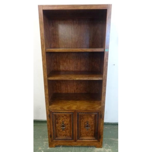 152 - Tall Standing Open Bookshelf Unit with pair deep panelled doors under, large bail handle fittings