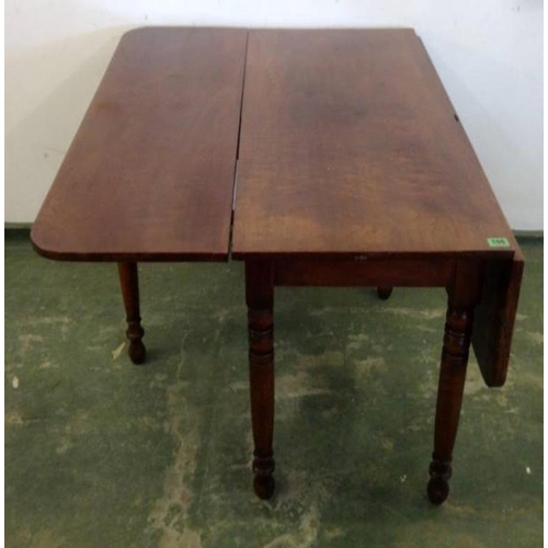 155 - Unusual C19th Cherry? Wood Drop Flap Table on turned supports with swing leg action