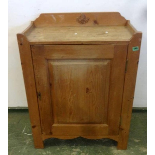 169 - Pine Side Cabinet with panelled door, upstand carved with berries & leaf design