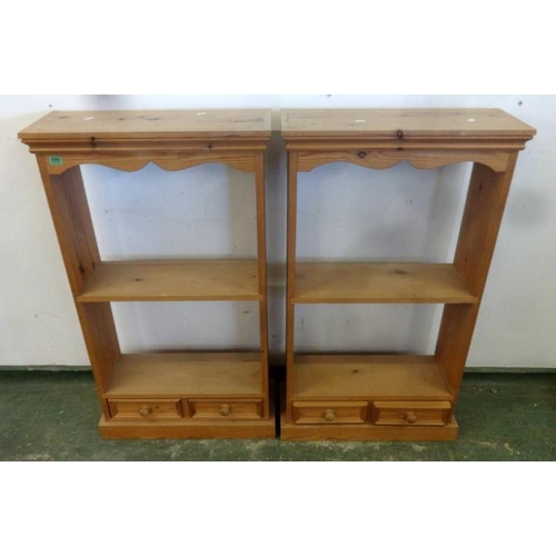 171 - Pair Open Shelves with 2 small drawers under, turned bun knobs (2)