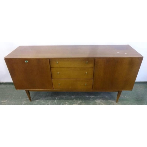 90 - 1950s/60s Teak Sideboard with pair cupboard doors, 3 graduated drawers to centre with divided cutler... 