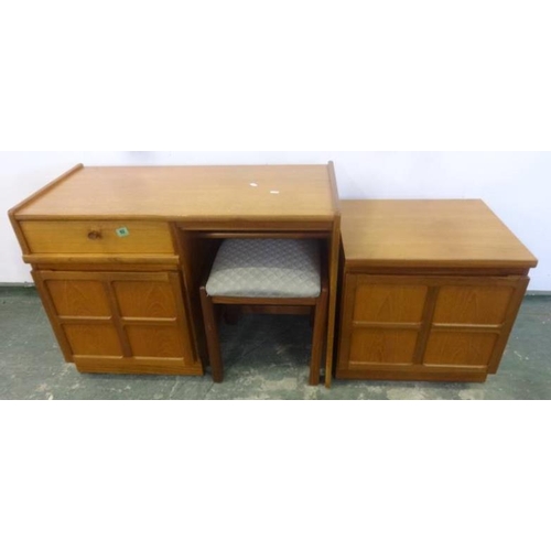 92 - G Plan Style Teak Telephone Table with pull-out slide, drawer & quarter panelled door, Stool & Side ... 