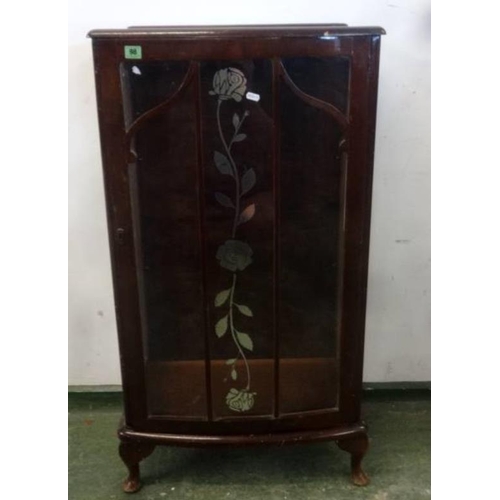 98 - Single Door Display Cabinet on short cabriole pad footed supports (for restoration)