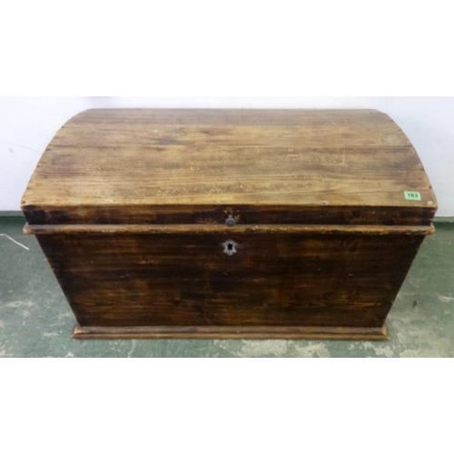 163 - Domed Top Victorian Pine Trunk with candle box interior, carrying handles