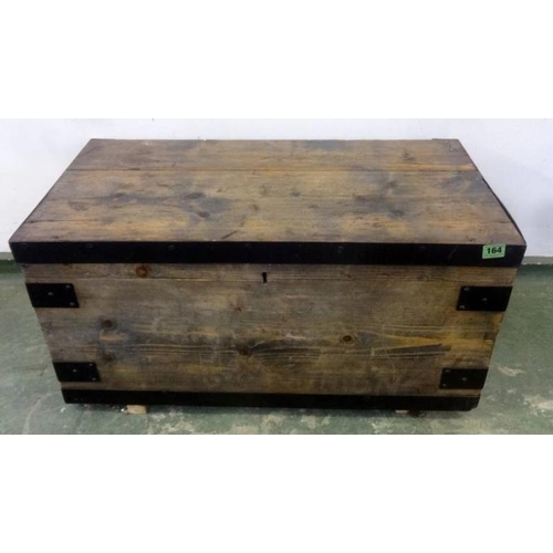 164 - Rustic Softwood Trunk with carrying handles, Japanned metal fittings