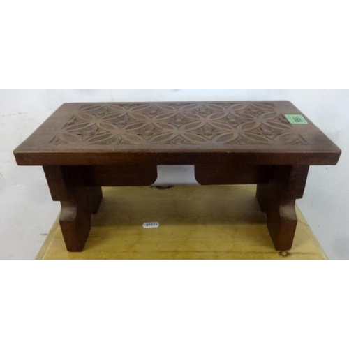 166 - Small Carved Hardwood Footstool with geometric design, trestle ends
