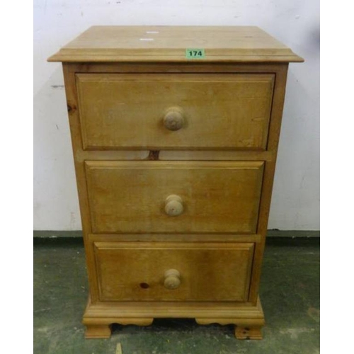 174 - Pine Bedside Locker with 4 small drawer, turned bun handles, ogee bracket supports, thumbnail mouldi... 