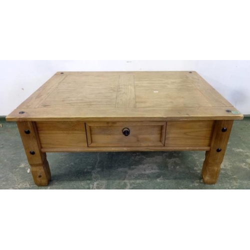 176 - Pine Coffee Table with frieze drawer, on square section supports