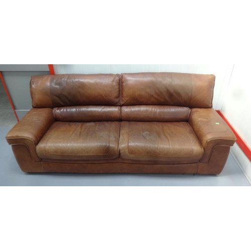 111 - 4 Seater Mid Tan Club Style Leather Sofa with high back