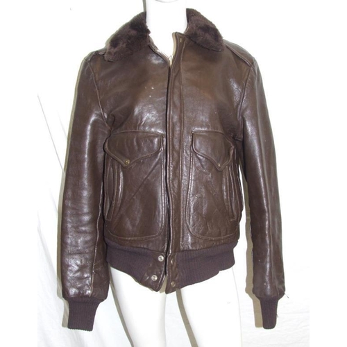 514 - Mens Brown Leather Bomber Style Jacket labelled Air Force Flight Jacket A2, size 36, WRV Chevignon B... 