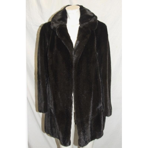 518 - Ladies Black Faux Fur 3/4 Length Coat labelled George Smith & Sons Liberty House Regent Street Londo... 