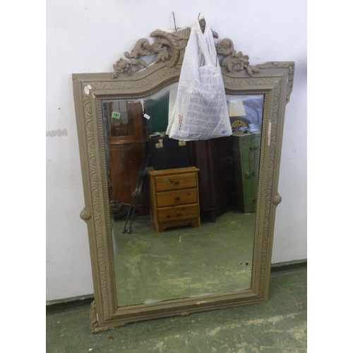 121 - Overpainted Over Mantel Mirror, hump top with shell carved cartouche & scroll work (requires restora... 