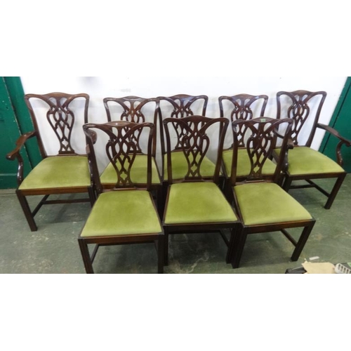 154 - Set 8 Chippendale Style Dining Chairs with drop-in seats, moulded square section front supports, int... 