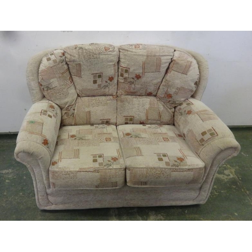 135 - 2 Seater Club Style Settee with squab cushions upholstered in fawn fabric with floral decoration