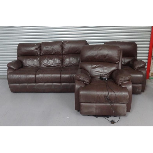 140 - 3 Seater Leather Sofa & Pair Matching Electric Recliner Armchairs (3)