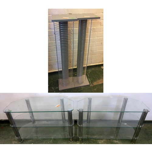 138 - 2 x 3 Tier Glass TV Stands with canted corners & 2 CD Racks (4)
