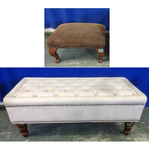 150 - Overstuffed Deep Buttoned Stool on 4 turned supports & Upholstered Footstool on 4 cabriole supports ... 