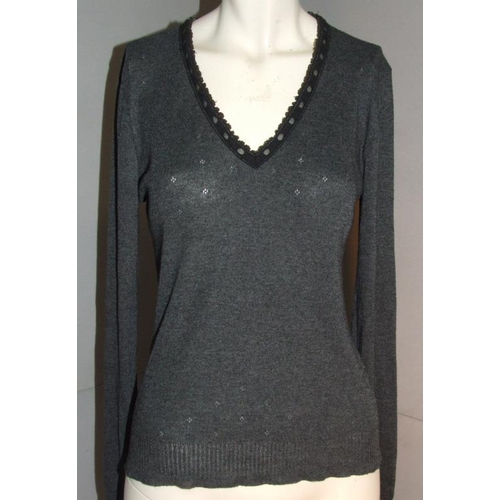 545 - Ladies Knitwear: Whistles white cardigan, Jigsaw grey jumper, Top Shop black cardigan with silver be... 