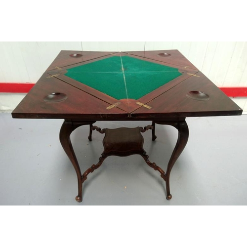 11 - Late C19th/Early C20th Marquetry Inlaid Envelope Games Table on stylised cabriole style supports, c-... 