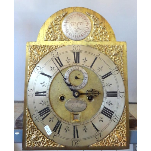 155 - C18th Lacquered 8 Day Oak Longcase Clock, movement by Samuel Hollyer London circa 1780, brass dial w... 