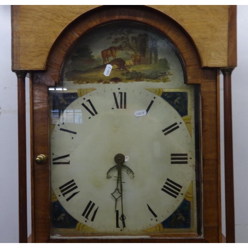 157 - C18th Oak Case Country 30-Hour Longcase Clock with domed painted dial, Roman numerals, date aperture... 