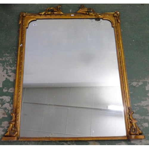 16 - C19th Rectangular Over Mantel Mirror with leaf scroll decoration, original plate, frame approx. 39