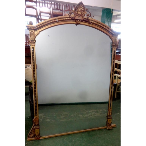 17 - Large C19th Hall Mirror with gilt frame, bellflower stiles, leaf cornice with central leaf ornament,... 