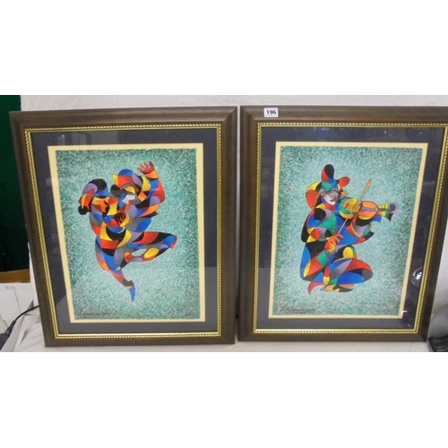 196 - Pair F/g Anatole Krasnyansky Limited Edition Prints No. 350 of 350 Harlequins on textured paper, 1 p... 