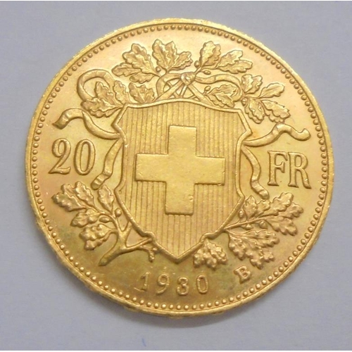 200 - Swiss 20 Franc Gold Coin 1930