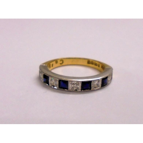 212 - Ladies Sapphire & Diamond Channel Set Half Hoop Ring set white/yellow 18ct gold, size M 1/2